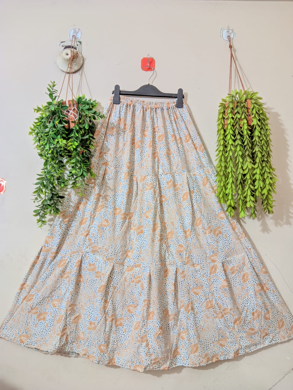 Off-White with Beige & Cream Floral Print Skirt